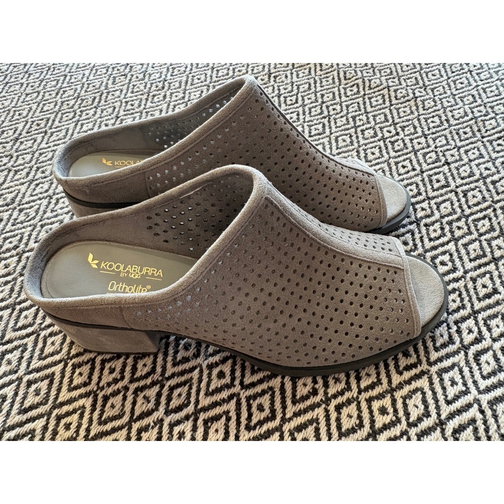 Koolaburra by UGG Grey Perforated Peep Toe Mules Ortholite Block Heel Sandals